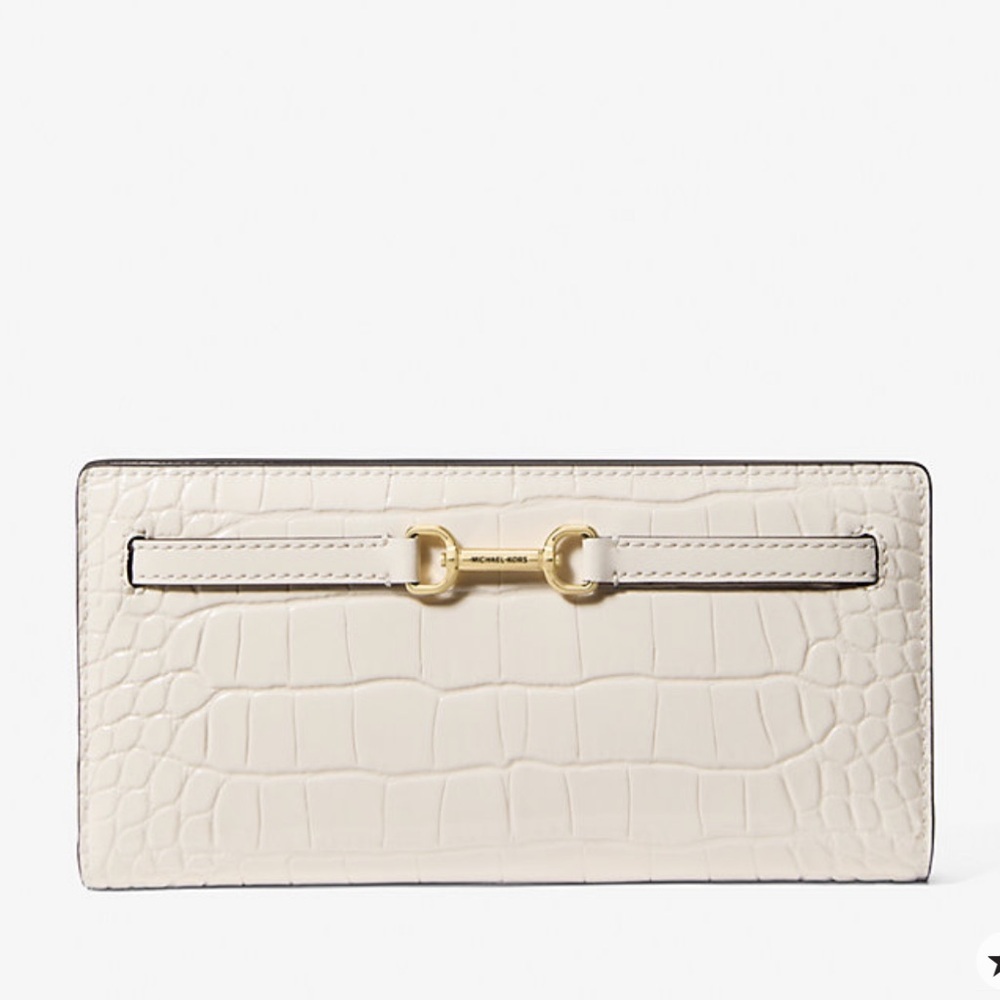 MICHAEL KORS Carson Large Crocodile Embossed Bifold Snap Wallet
Light Cream 
NWT